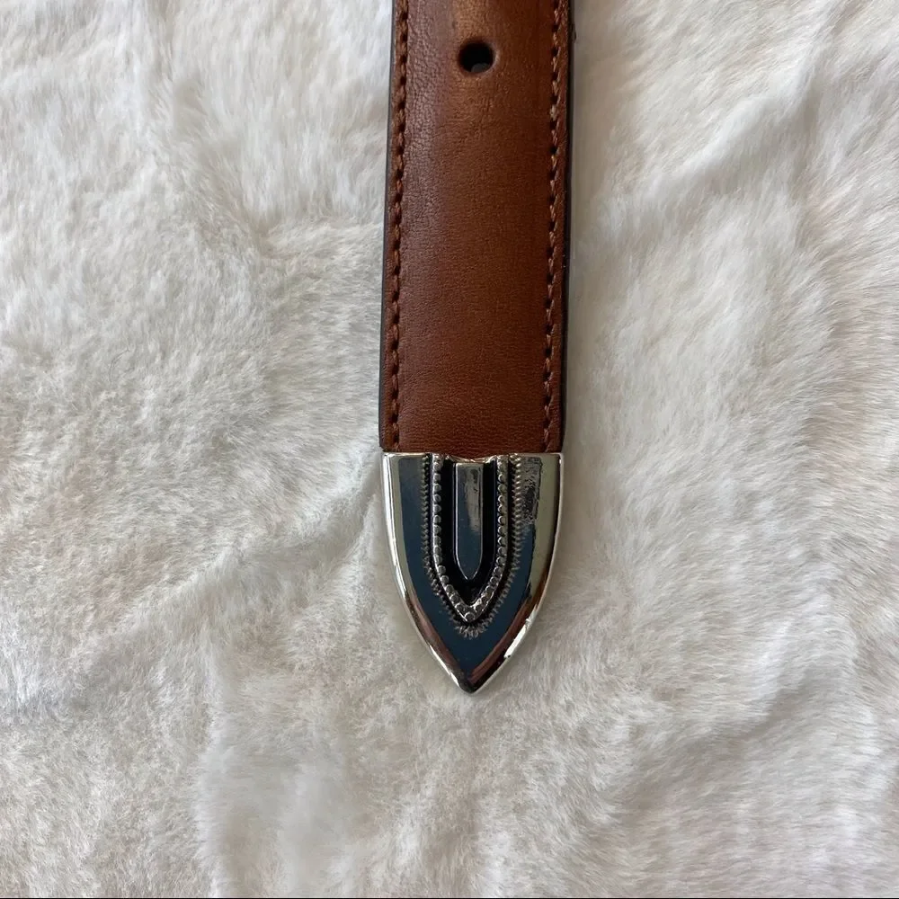 Tan Leather Belt With Silver Accents Size 44